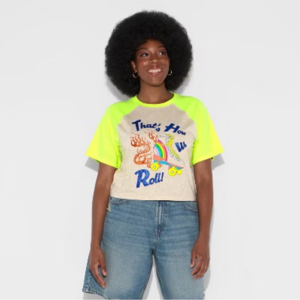 Neon Yellow Graphic Oversized Cropped T-Shirt - Pride Collection - size XS